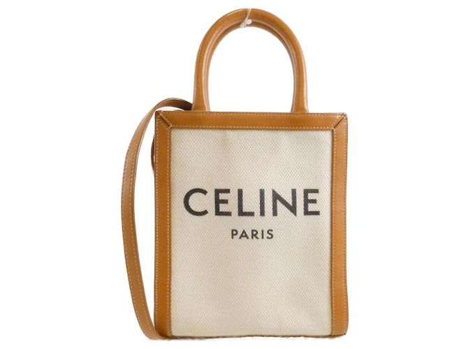 Céline Celine Mini Vertical Cabas Borsa in tela di cotone e pelle di vitello