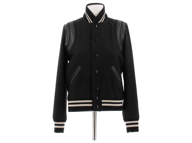 Autre Marque SAINT LAURENT Black Wool Bomber Jacket