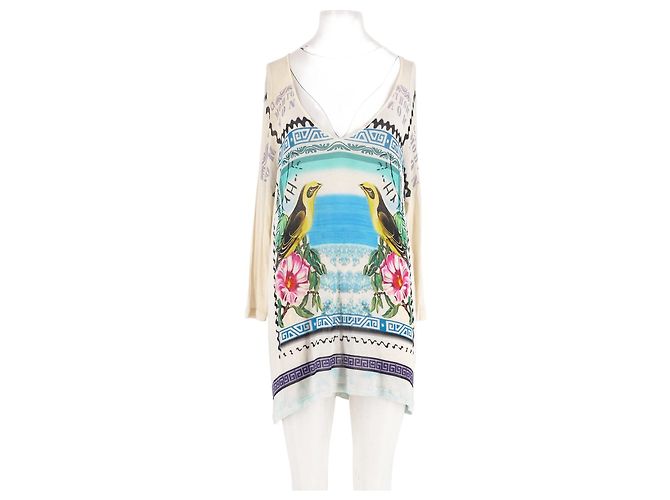 Top branco de manga comprida com decote em V Mary Katrantzou