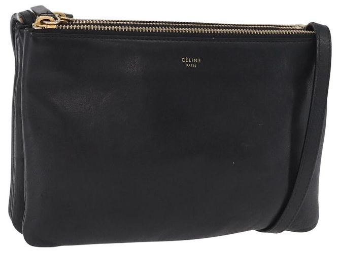 Céline CELINE Trio Shoulder Bag Cuir Noir Doré