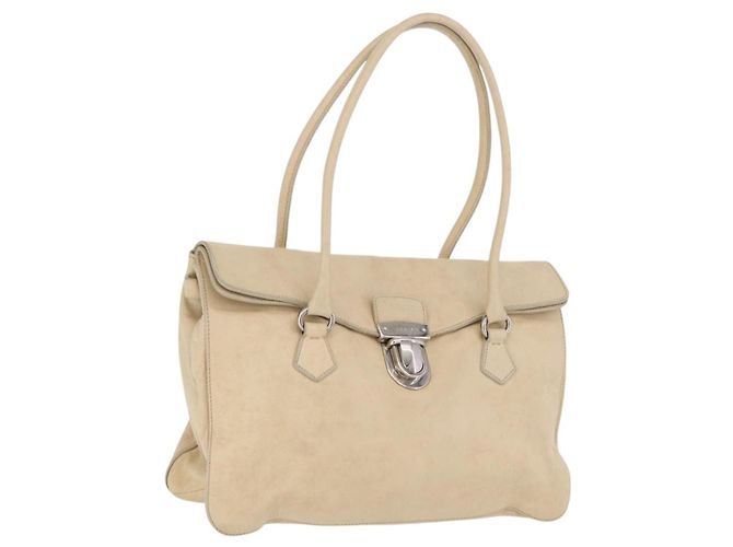 PRADA Tote Bag Leather Ivory Silver