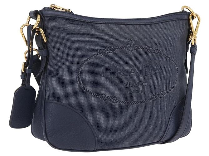 PRADA Shoulder Bag Jacquard Navy Gold