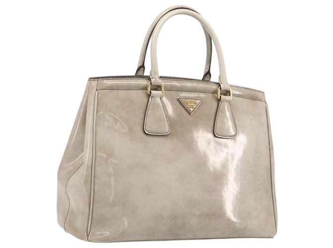 PRADA Handtasche Lackleder Beige Goldfarben