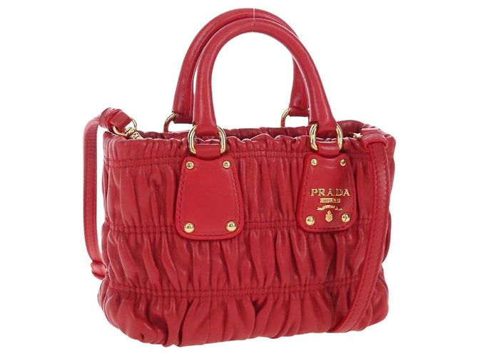 PRADA Handtasche Leder 2way Rot Gold