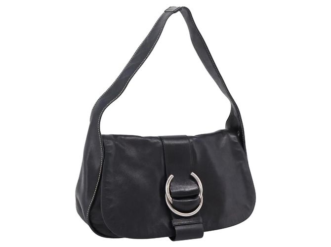 PRADA Shoulder Bag Leather Black Silver