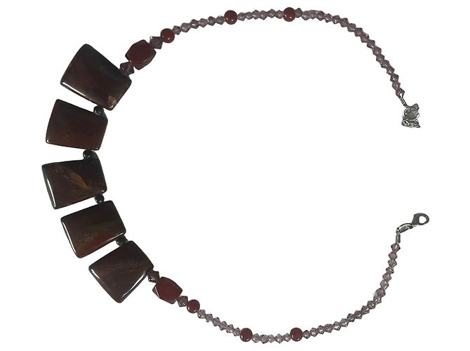 Autre Marque Collana di perle in diaspro rosso e cristallo