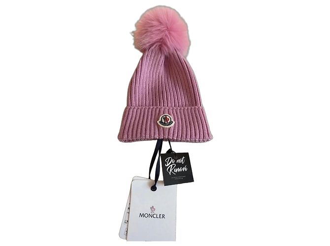 Moncler Pink Wool Pom Pom Beanie Hat