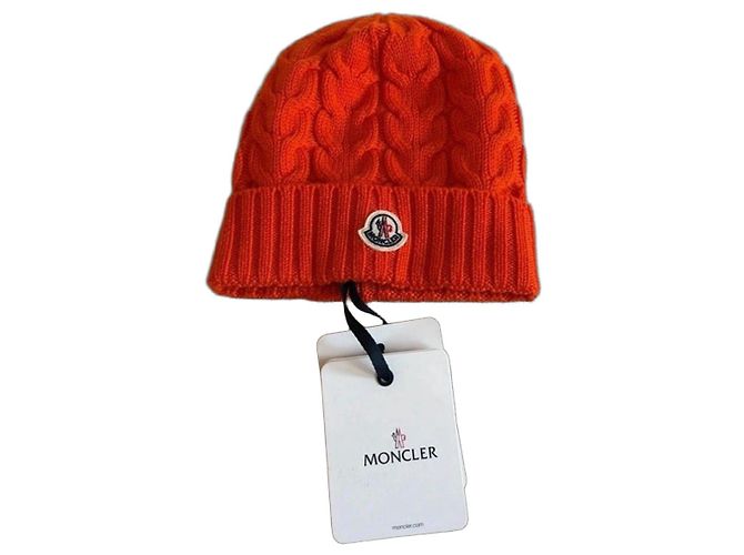 Moncler Gorro de malha de lã laranja