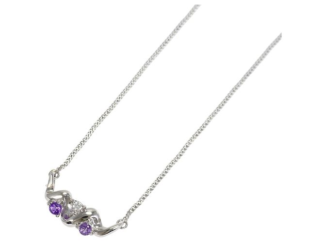 Autre Marque Platin-Halskette mit Amethyst und Diamant