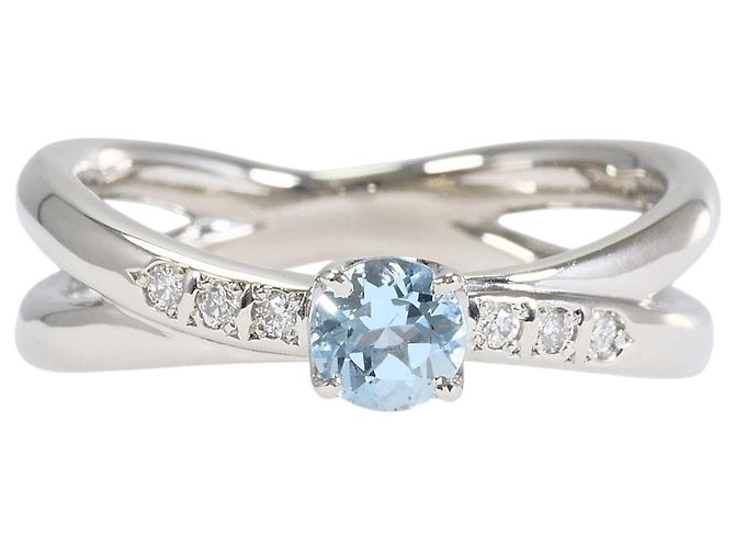 Autre Marque Platin-Bandring mit Aquamarin und Diamant