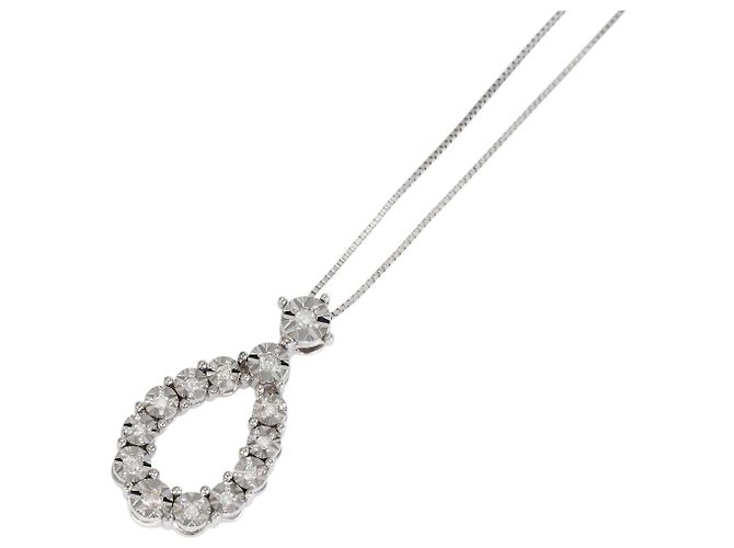 Autre Marque 10K Weißgold-Halskette mit Diamant