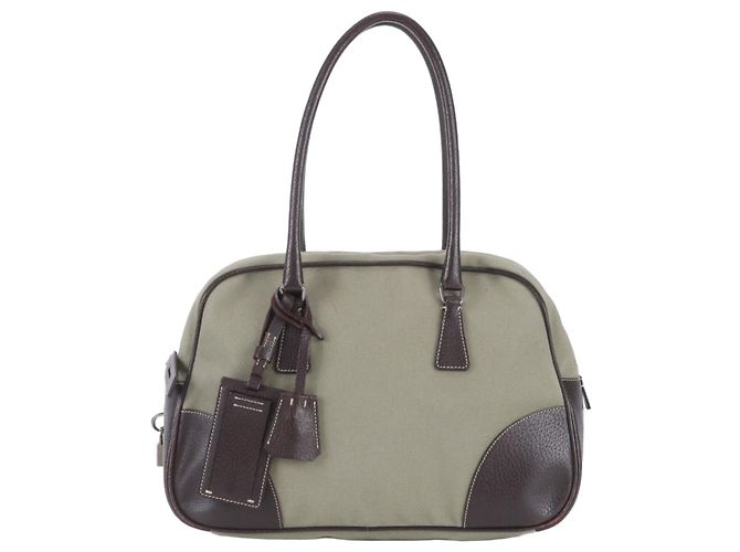 Tote Sac cabas Prada en toile et cuir avec logo triangle