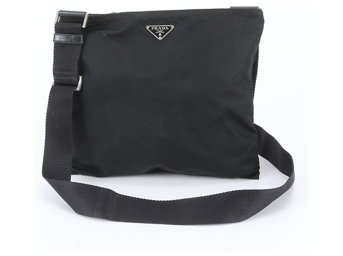 Prada Tessuto Nylon Triangle Logo Leather Shoulder Bag