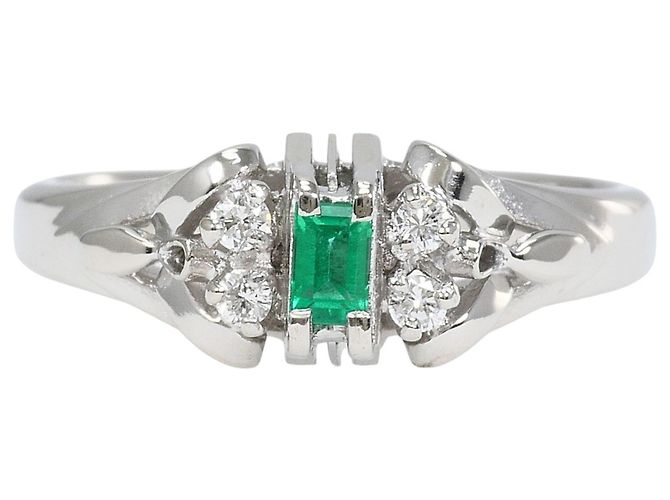 Autre Marque Platin-Bandring mit Smaragd und Diamant