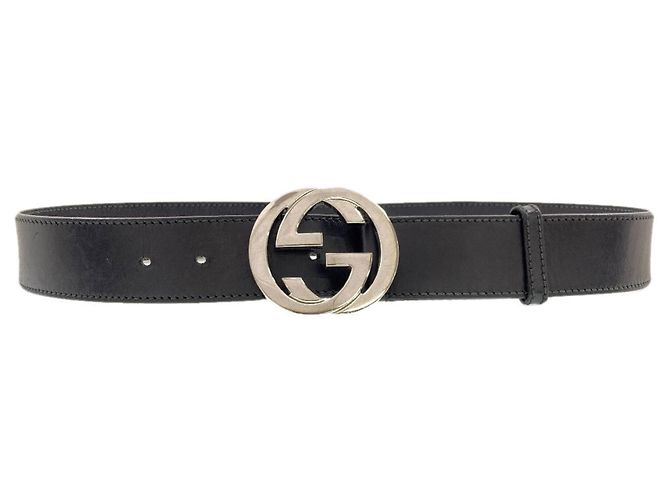 Gucci 114984 Interlocking G Black Leather Belt