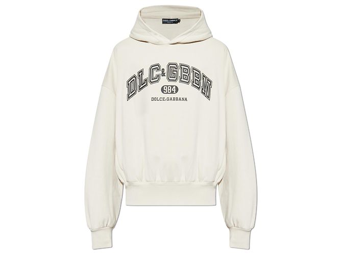 Dolce & Gabbana Hoodie Creme Baumwolle mit Logo Print