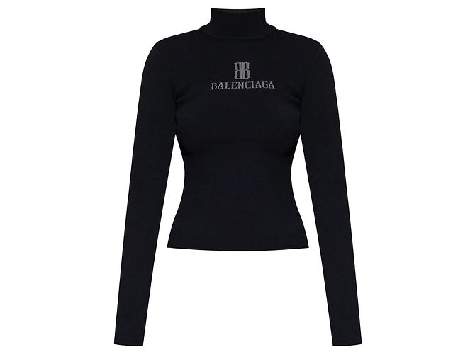 Balenciaga Rollkragenpullover mit Logo Schwarz
