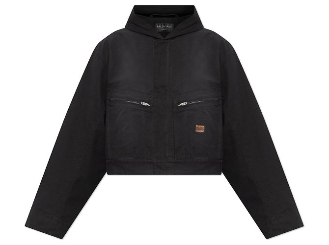 Chaqueta con capucha Balenciaga de algodón ripstop negro