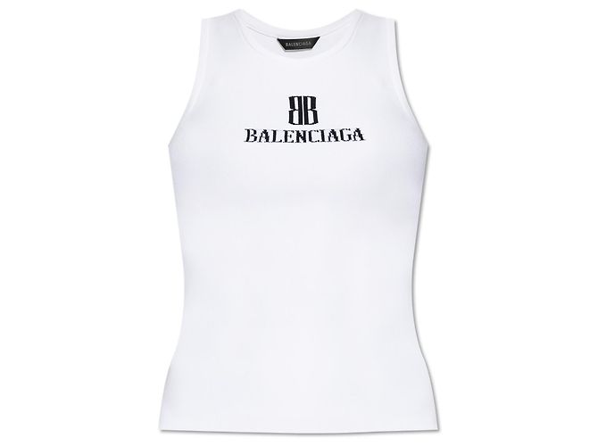 Balenciaga Logo Top Weiß Gerippter Strick