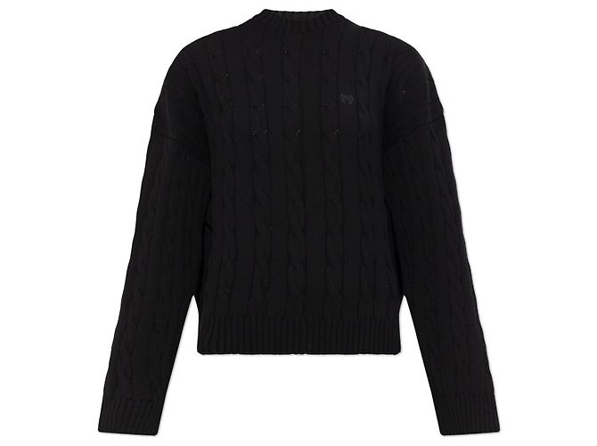 Balenciaga Baumwollpullover Schwarz mit Zopfmuster