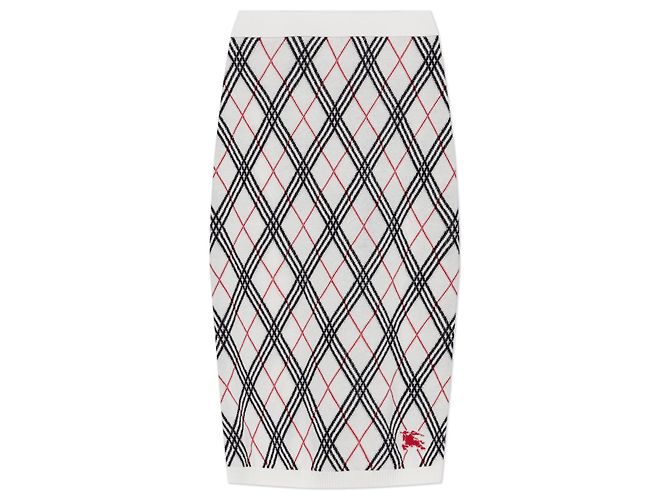 Falda lápiz Burberry de algodón blanco con cuadros