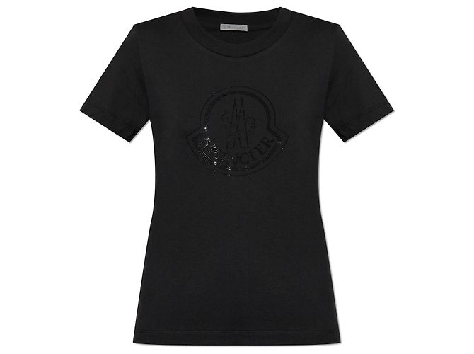 T-shirt in cotone nero con logo Moncler