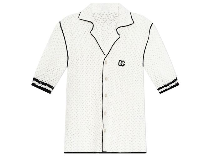 Camicia Dolce & Gabbana bianca in maglia di cotone a maniche corte