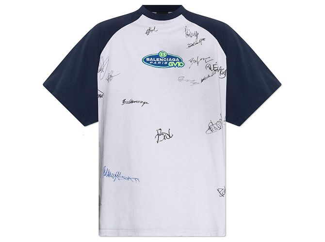 Balenciaga Grey Cotton Oversized T-shirt with Script Print