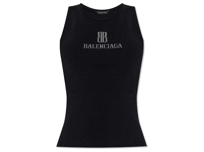 Top Balenciaga Nero con Logo e Costine