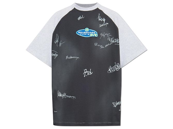 T-shirt Balenciaga com patch cinza de algodão oversized