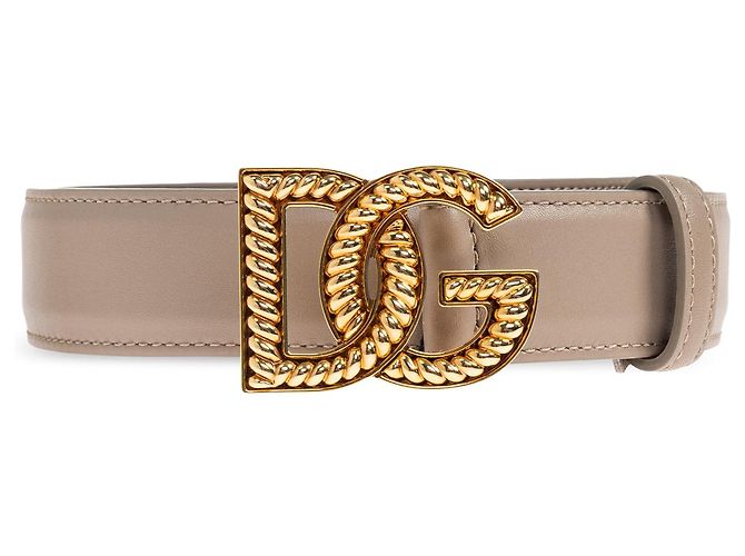 Cinto Dolce & Gabbana de couro bege com fivela DG dourada