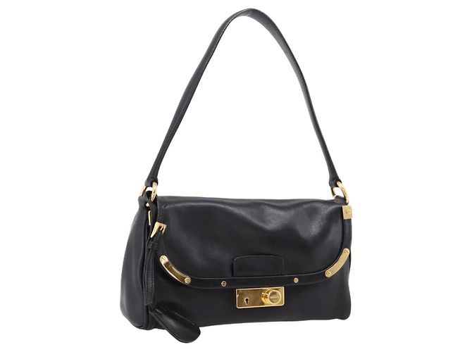 PRADA Bolsa de Ombro em Couro Preto e Dourado