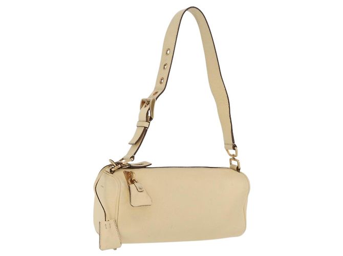 PRADA Shoulder Bag Leather Ivory Gold
