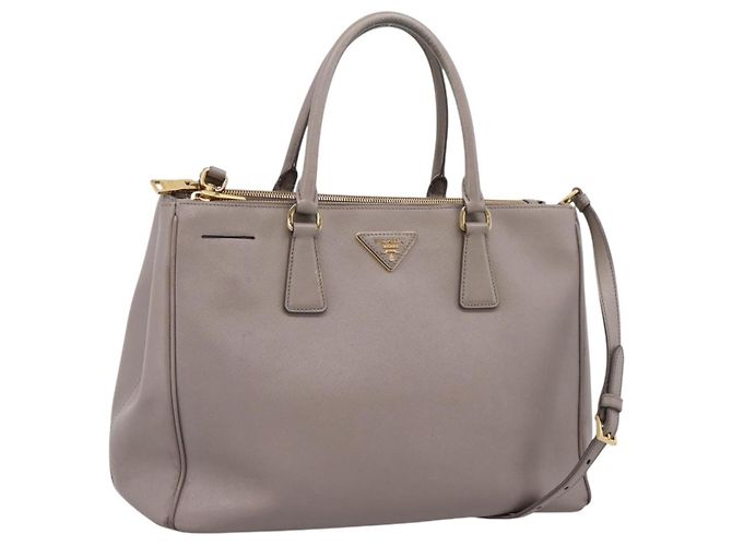 Bolsa de mão PRADA couro Saffiano 2way Cinza Dourado