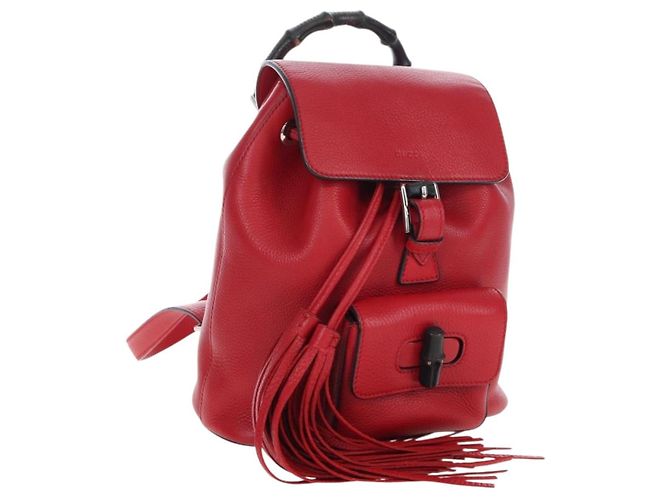 GUCCI Bamboo Backpack Leather Red Silver 387149