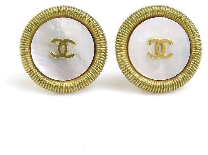 Brincos de pressão Chanel Dourado e Branco