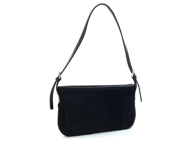 Bolsa de mão pouch Loewe em couro e pele preta
