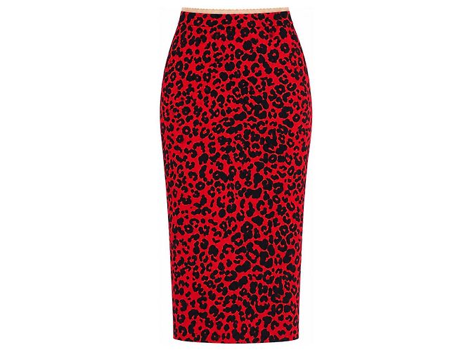 N°21 Leopard Print Midi-Rock - Rot Schwarz