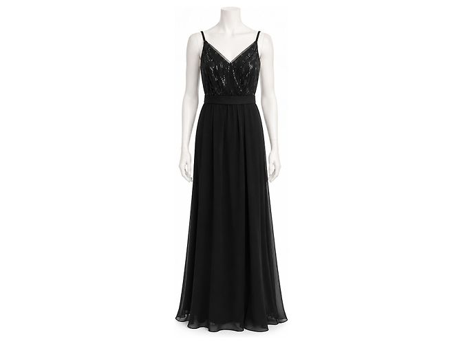 Vera Wang Schwarzes Pailletten-Abendkleid