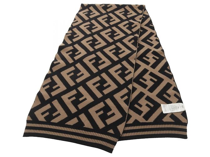 Cachecol Fendi Zucca Marrom e Preto de Lã e Rayon