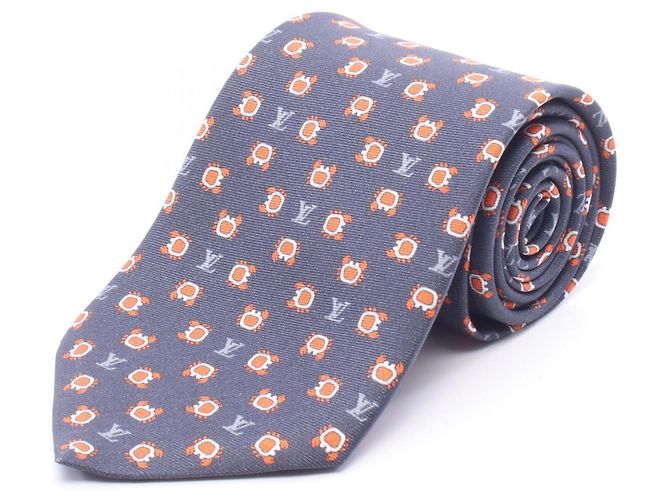 Gravata de seda Monogram Louis Vuitton cinza e laranja