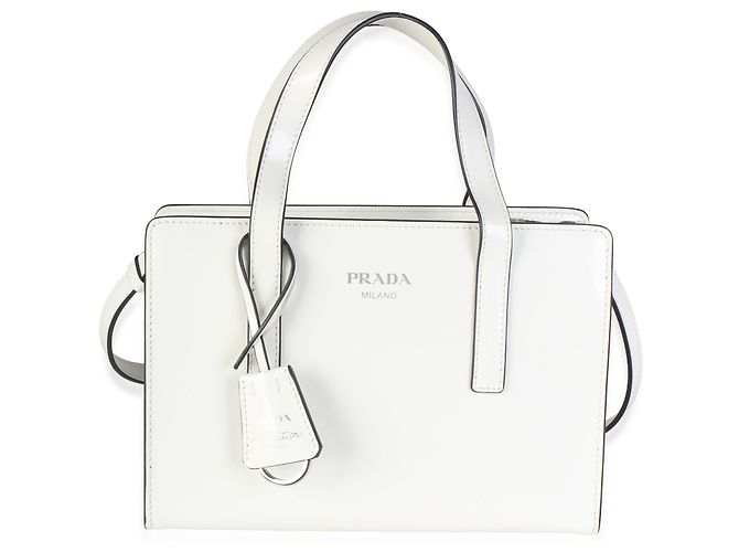 Prada White Spazzolato Mini Re-Edition 1995 Double Handle Bag