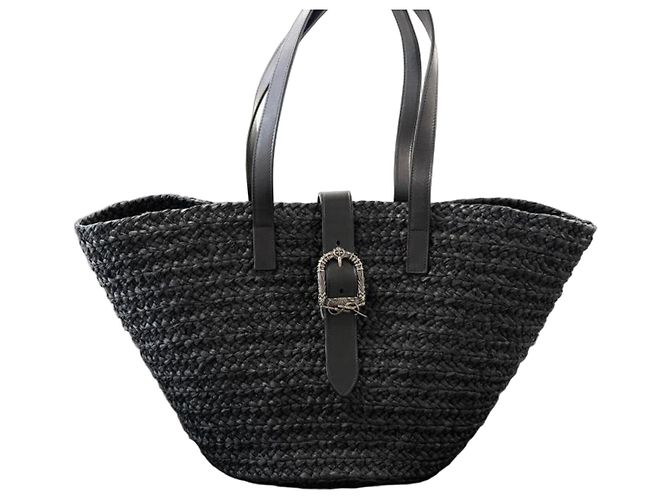 Autre Marque Saint Laurent Raffia Tote Bag in Black