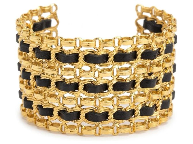 Chanel Bracciale Cuff Pelle e Oro