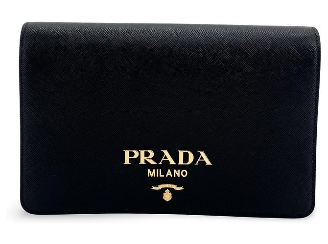 Prada Flap Card Case on Chain Saffiano Leather