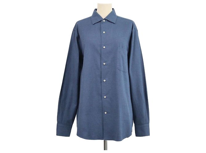 Camicia a maniche lunghe con bottoni Andre in cotone blu navy Loro Piana