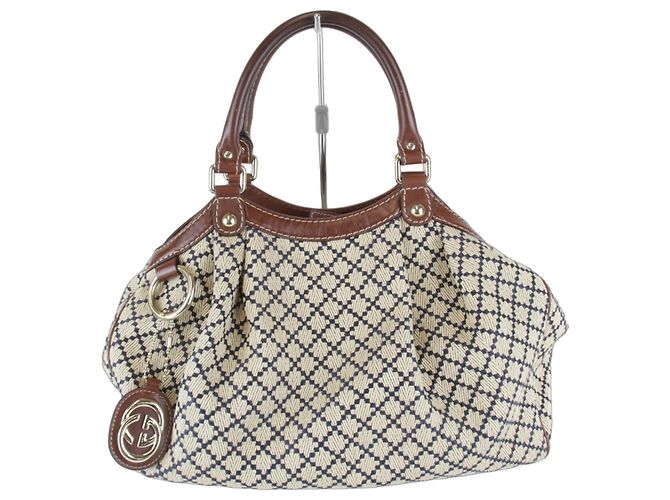 Bolsa Gucci Bege de Couro e Lona