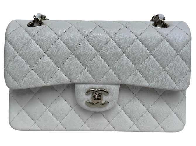 Bolsa Chanel Classic Double Flap Small Couro Caviar Branco