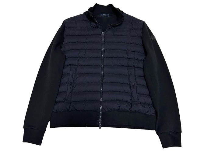 Herno Hybrid Cotton Jersey Down Logo Jacket - Black/Navy
