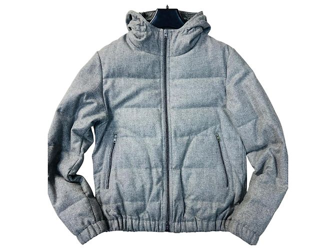 Herno Loro Piana System Grey Melange Wool Down Hooded Jacket